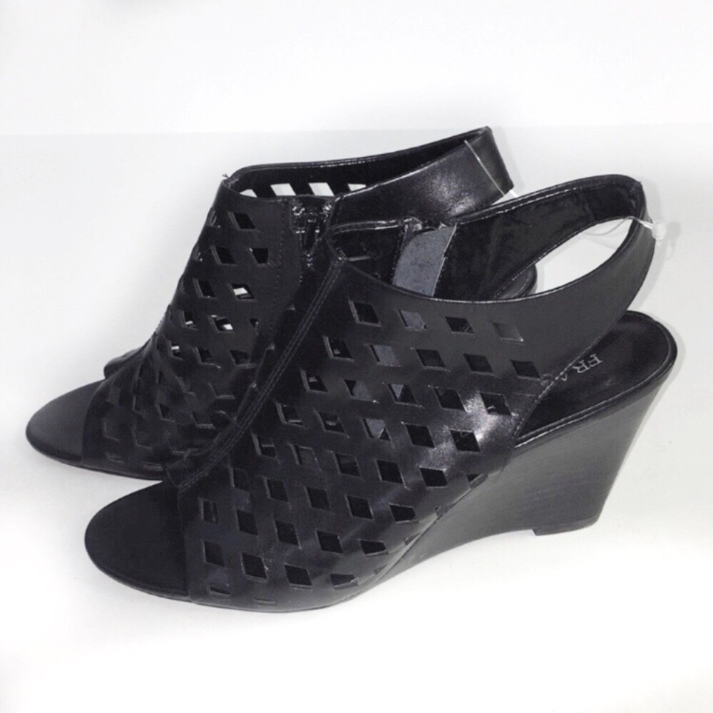 Franco Sarto Black weaved lasercut wedge sandals